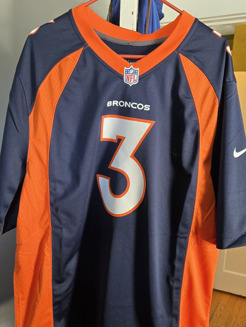 Nike Navy and Orange Broncos #3 Wilson Football Jersey Xl